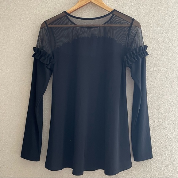 Joseph Ribkoff Black Ruffle Mesh Blouse - Picture 5 of 12